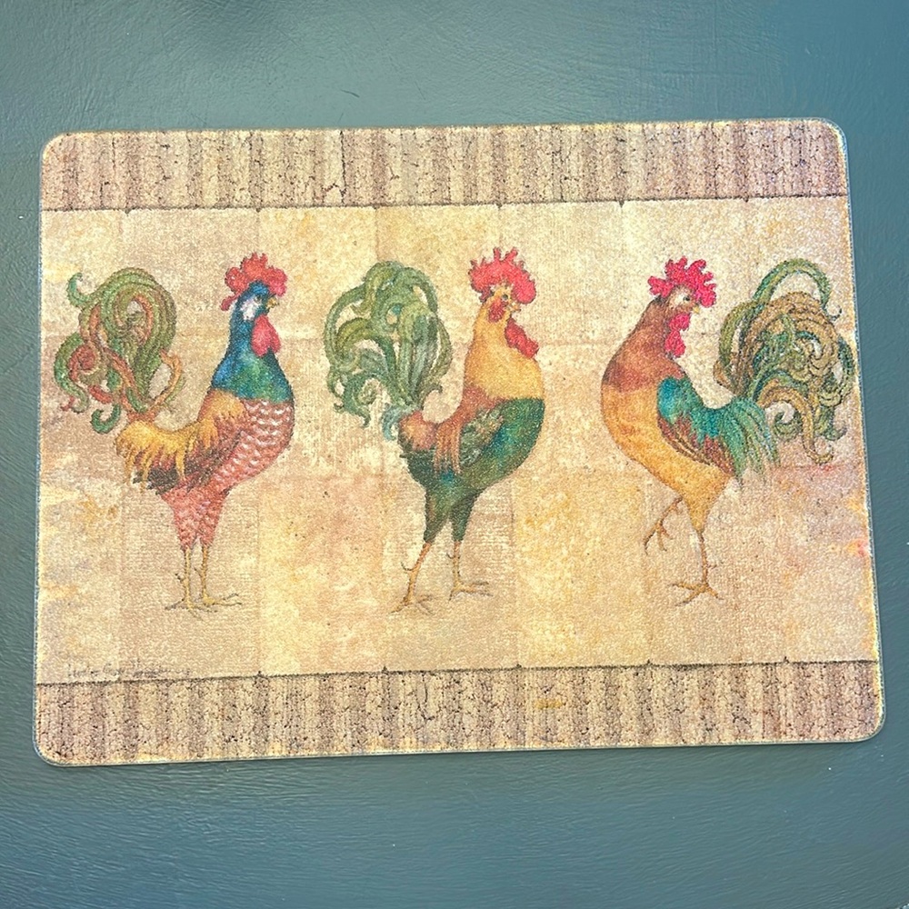 Vintage Rooster Counter Glass Cutting Board